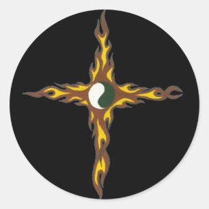 Yin Yang Fire Cross Classic Round Sticker