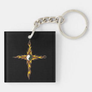 Yin Yang Fire Cross Keychain