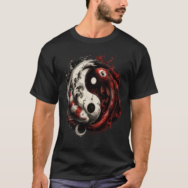 Yin Yang Fish Balance Design T-Shirt (Front)