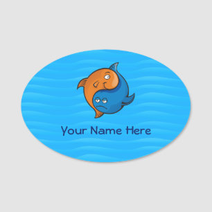 Yin Yang Fish Cartoon 3.0" X 2.0" Oval Name Tag