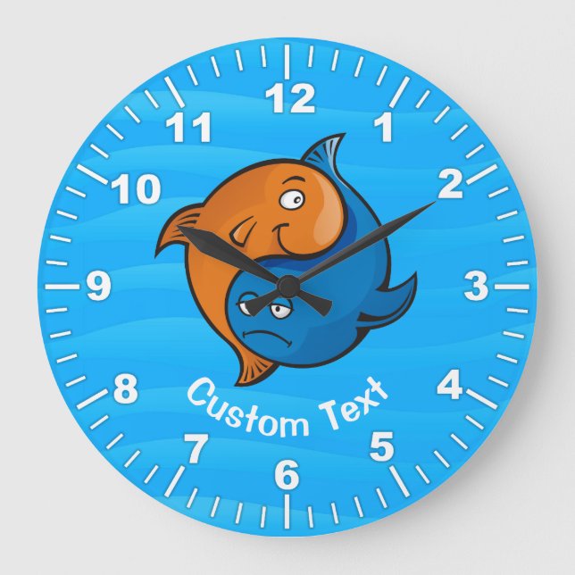 Yin Yang Fish Cartoon Large Clock (Front)
