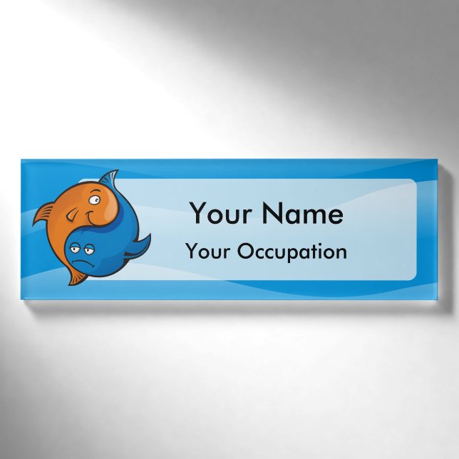 Yin Yang Fish Cartoon Name Tag (Front)