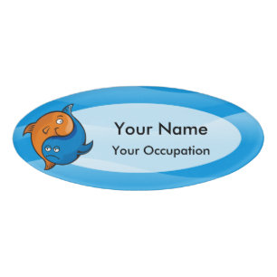 Yin Yang Fish Cartoon Oval Name Tag