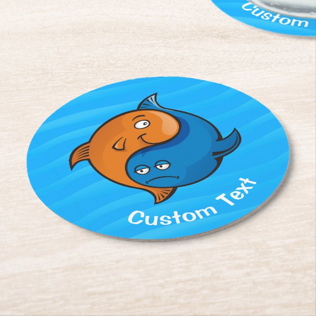Yin Yang Fish Cartoon Round Paper Coaster (Angled)