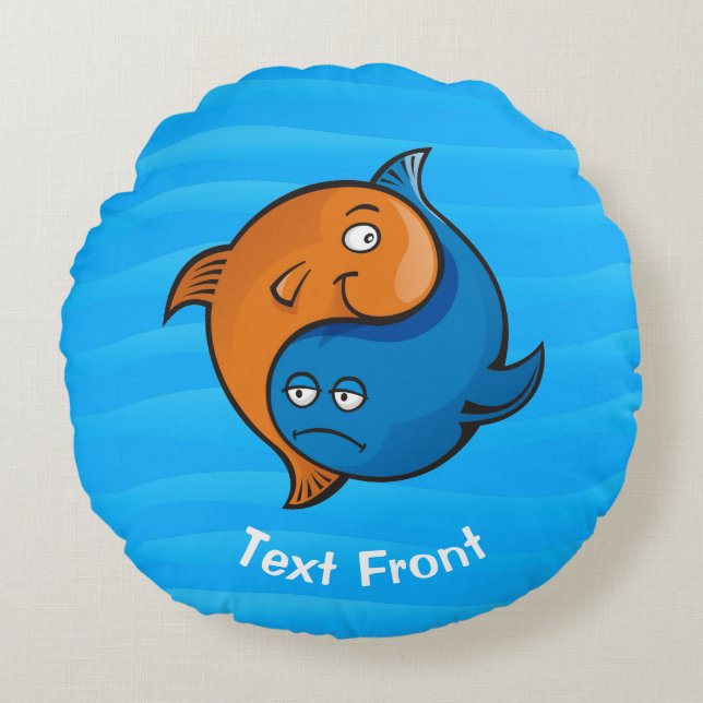 Yin Yang Fish Cartoon Round Pillow (Front)