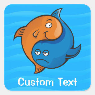 Yin Yang Fish Cartoon Square Sticker
