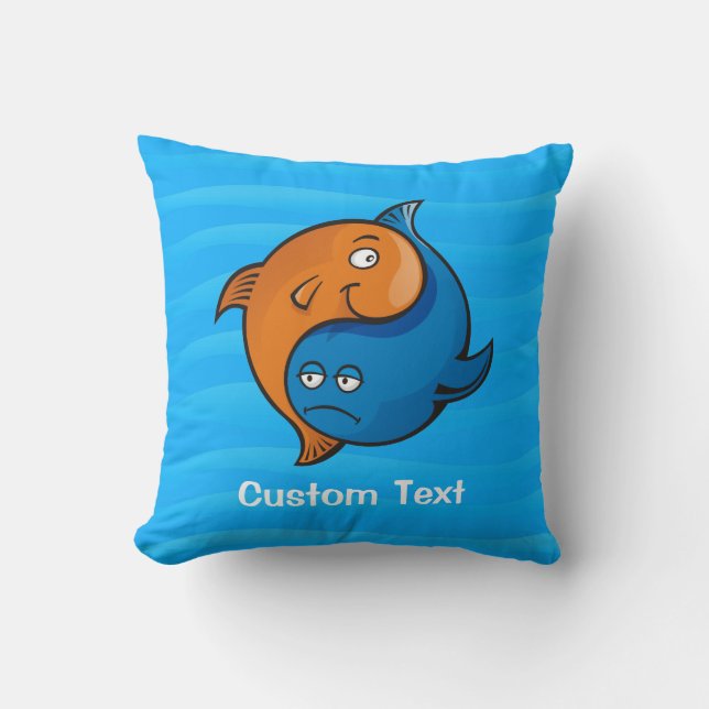 Yin Yang Fish Cartoon Throw Pillow (Front)