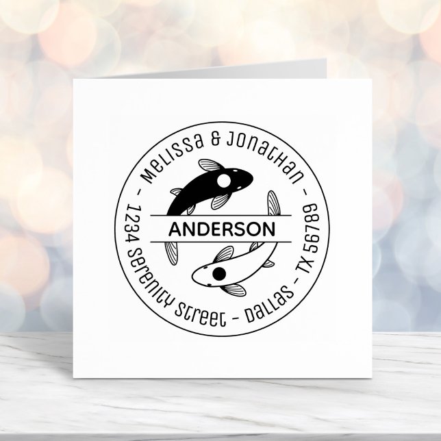 Yin-Yang Fish Couple Family Round Address 4 Self-inking Stamp (Creator Uploaded)