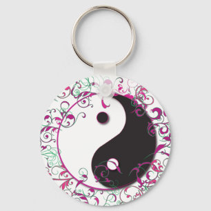 Yin & Yang Floral Design Keychain