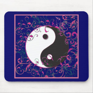 Yin & Yang Floral Design Mouse Pad