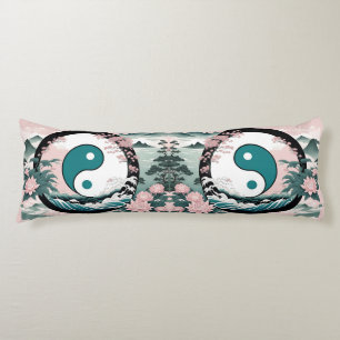 Yin Yang, Floral Mountain Pink Sage Teal Body Pillow