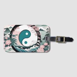 Yin Yang, Floral Mountain Pink Sage Teal Luggage Tag