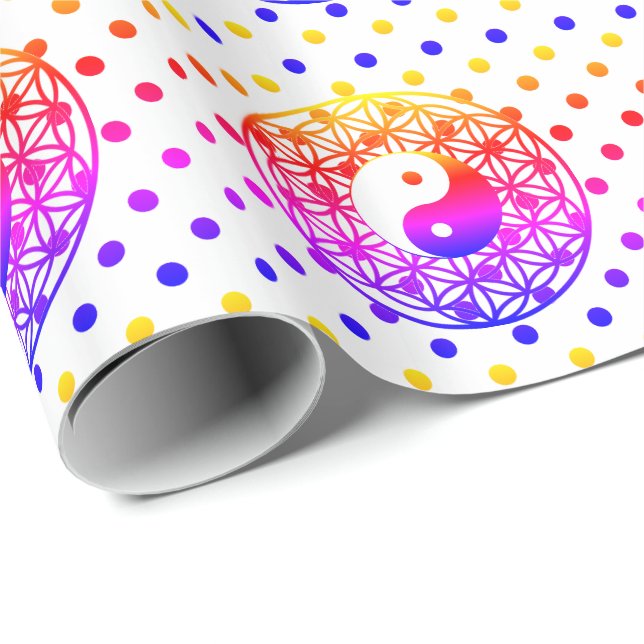 Yin Yang Flower of Life Rainbow Wrapping Paper (Roll Corner)