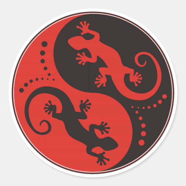 YIN & YANG Geckos black red + your background idea Classic Round Sticker (Front)