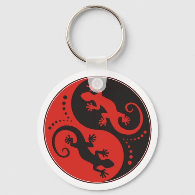 YIN & YANG Geckos black red + your background idea Keychain (Front)