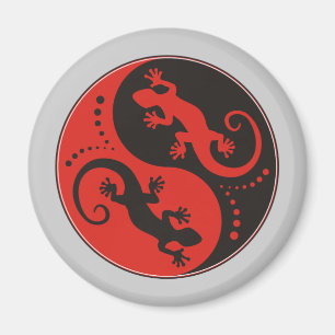 YIN & YANG Geckos black red + your background idea Magnet
