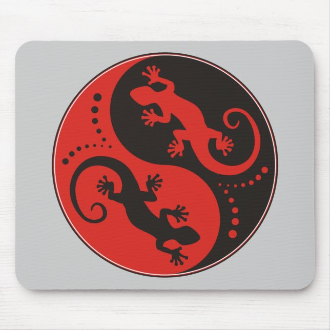 YIN & YANG Geckos black red + your background idea Mouse Pad (Front)