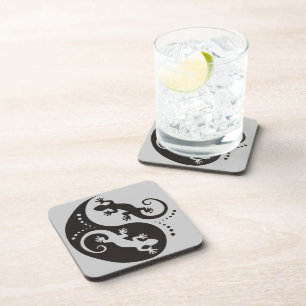 YIN & YANG Geckos black + your background & idea Coaster