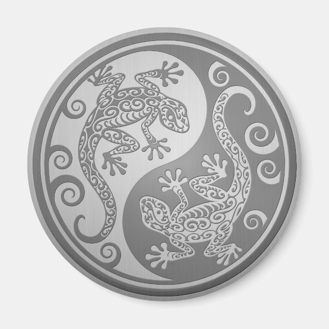 Yin Yang Geckos, Stainless Steel Effect Magnet (Front)