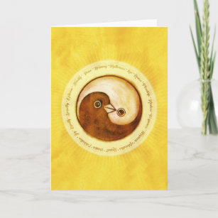 Yin Yang gold doves peace & harmony Greeting Card