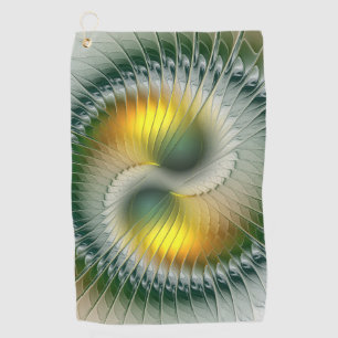 Yin Yang Green Gold Abstract Colourful Fractal Art Golf Towel