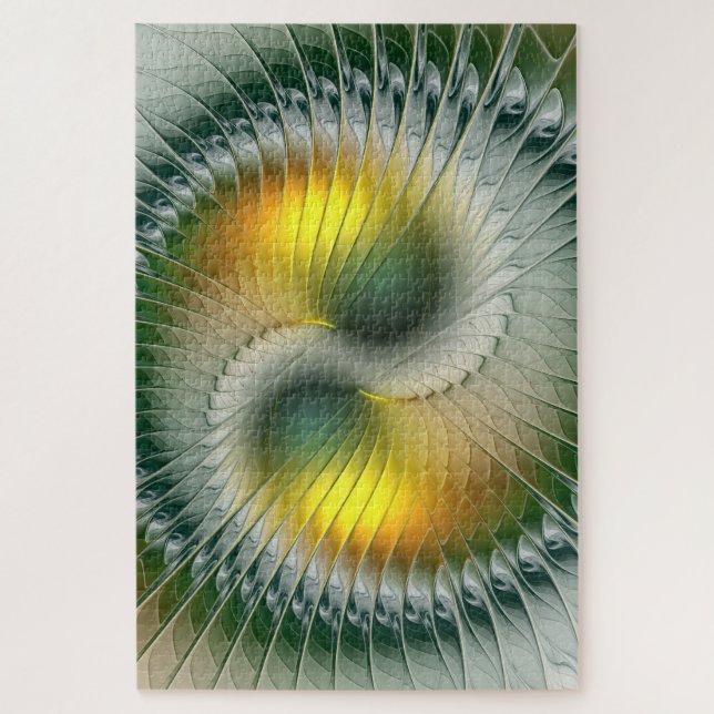 Yin Yang Green Yellow Abstract Colorful Fractal Jigsaw Puzzle (Vertical)