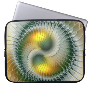 Yin Yang Green Yellow Abstract Colorful Fractal Laptop Sleeve