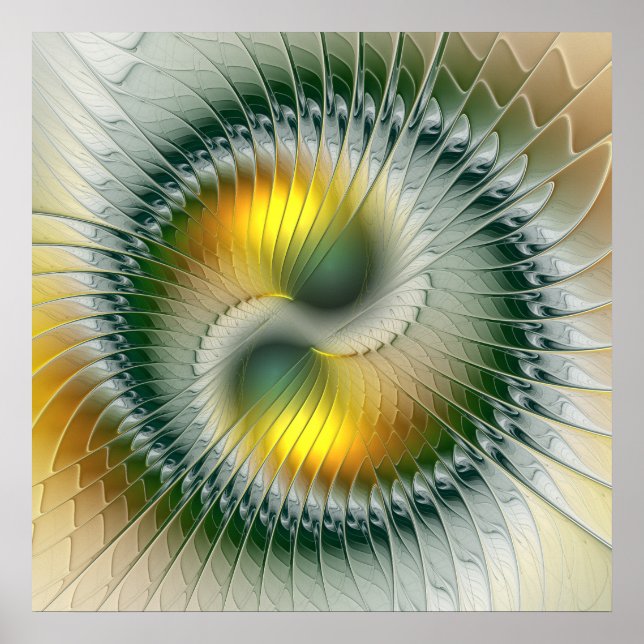 Yin Yang Green Yellow Abstract Colorful Fractal Poster (Front)