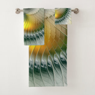 Yin Yang Green Yellow Abstract Colourful Fractal Bath Towel Set