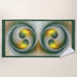 Yin Yang Green Yellow Abstract Colourful Fractal Beach Towel