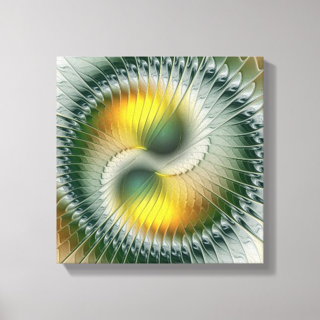 Yin Yang Green Yellow Abstract Colourful Fractal Canvas Print (Front)