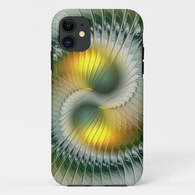 Yin Yang Green Yellow Abstract Colourful Fractal Case-Mate iPhone Case (Back)