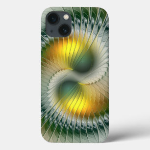 Yin Yang Green Yellow Abstract Colourful Fractal iPhone 13 Case