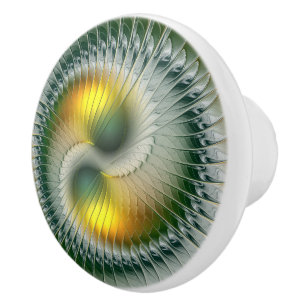Yin Yang Green Yellow Abstract Colourful Fractal Ceramic Knob