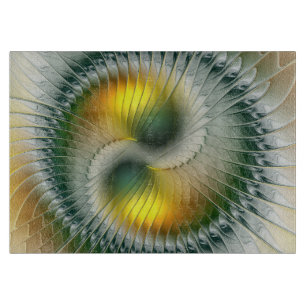 Yin Yang Green Yellow Abstract Colourful Fractal Cutting Board