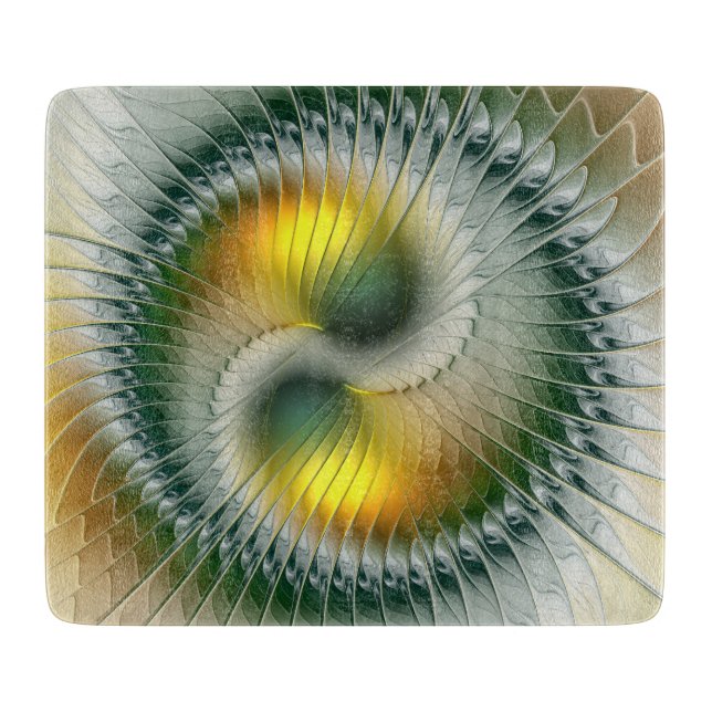 Yin Yang Green Yellow Abstract Colourful Fractal Cutting Board (Front)