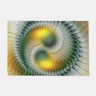Yin Yang Green Yellow Abstract Colourful Fractal Doormat
