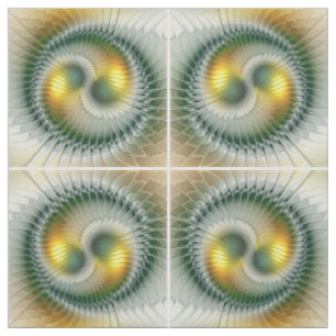 Yin Yang Green Yellow Abstract Colourful Fractal Fabric