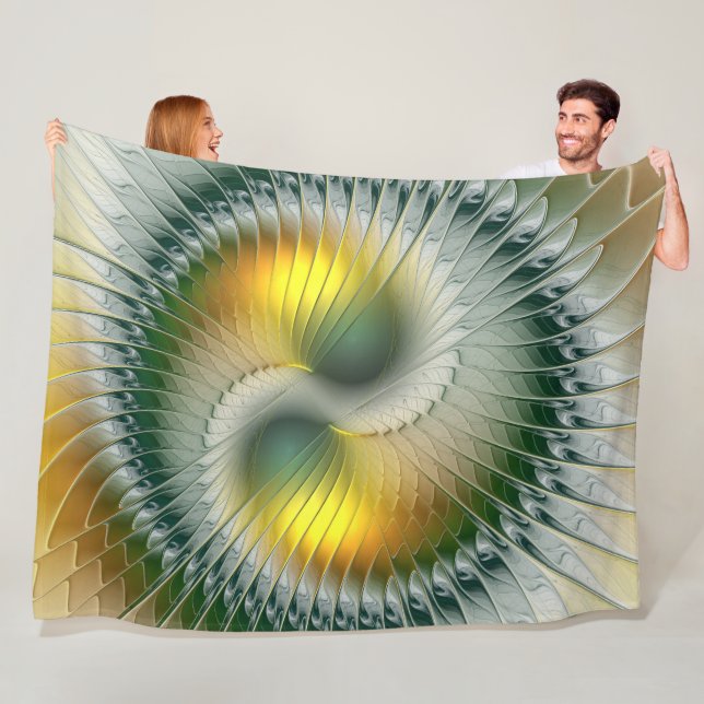 Yin Yang Green Yellow Abstract Colourful Fractal Fleece Blanket (In Situ)