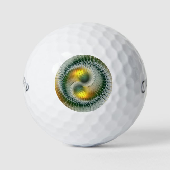 Yin Yang Green Yellow Abstract Colourful Fractal Golf Balls (Front)
