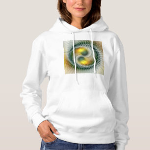 Yin Yang Green Yellow Abstract Colourful Fractal Hoodie