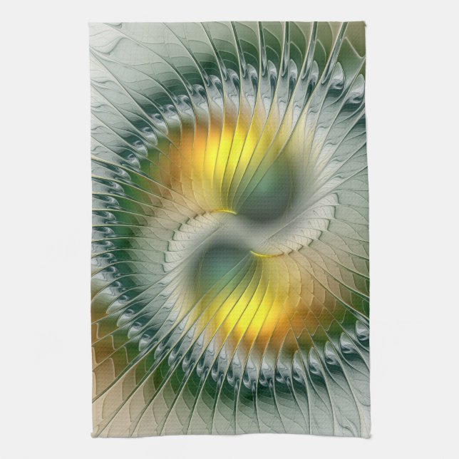 Yin Yang Green Yellow Abstract Colourful Fractal Kitchen Towel (Vertical)