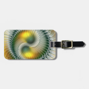 Yin Yang Green Yellow Abstract Colourful Fractal Luggage Tag