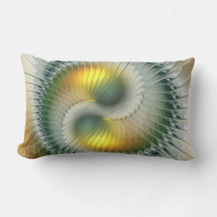 Yin Yang Green Yellow Abstract Colourful Fractal Lumbar Pillow