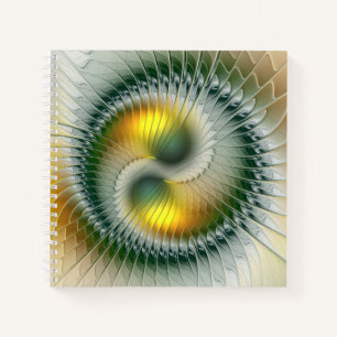 Yin Yang Green Yellow Abstract Colourful Fractal Notebook
