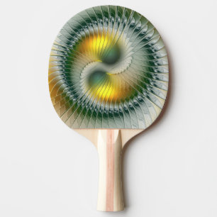 Yin Yang Green Yellow Abstract Colourful Fractal Ping Pong Paddle