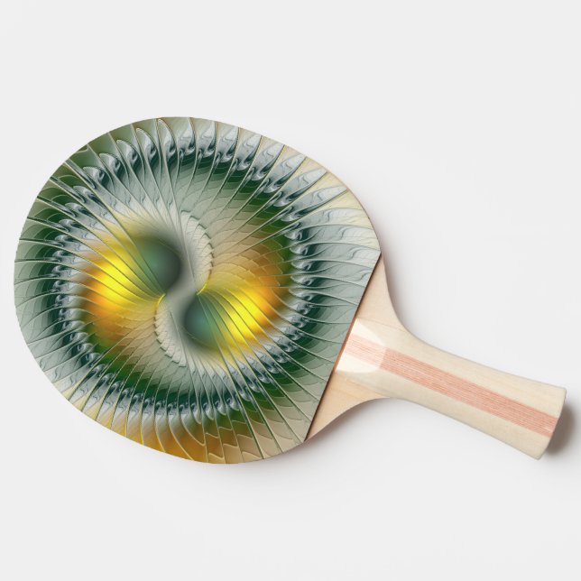 Yin Yang Green Yellow Abstract Colourful Fractal Ping Pong Paddle (Side)