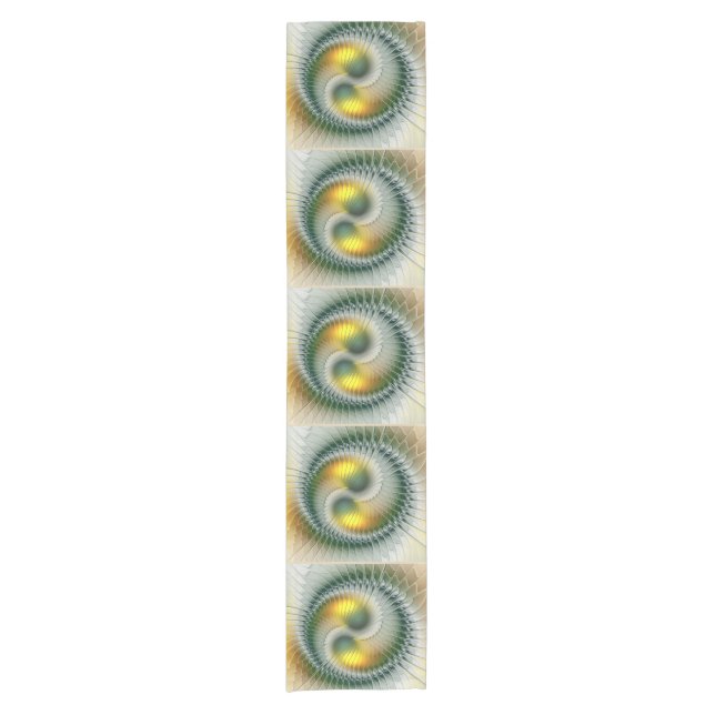 Yin Yang Green Yellow Abstract Colourful Fractal Short Table Runner (Front)