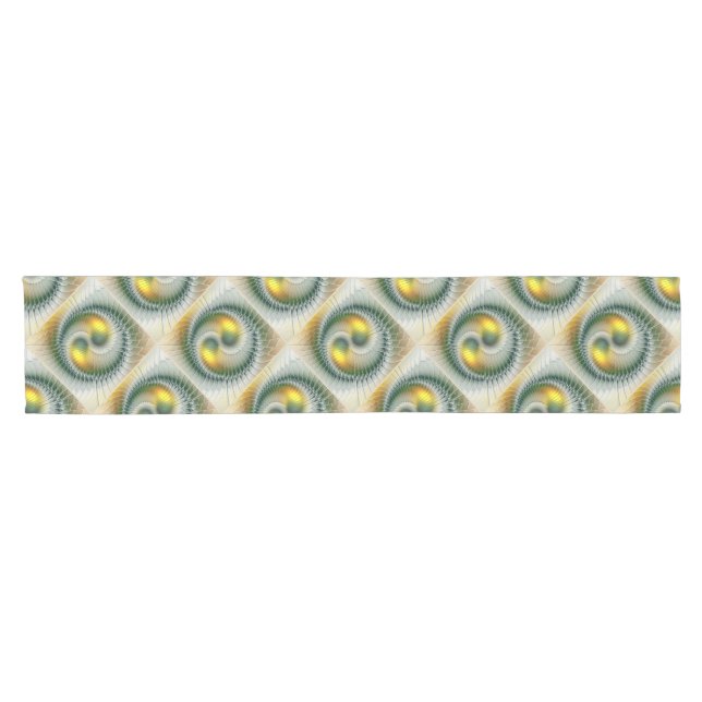 Yin Yang Green Yellow Abstract Colourful Fractal Short Table Runner (Horizontal)