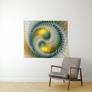 Yin Yang Green Yellow Abstract Colourful Fractal Tapestry